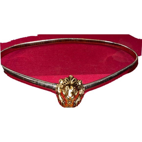 Lion head GOLDEN STRETCHY BELT ACCESSOCRAFT NYC Gold Tone Metal Twist Front, VTG - Picture 4 of 12